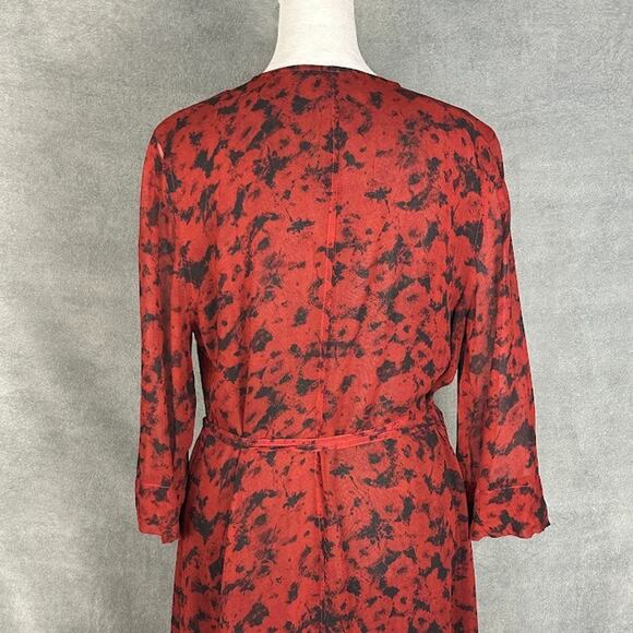 Ganni Dress Womens 42 US Large Red Wrap Midi Georgette Party Career Whimsigoth - Picture 7 of 15